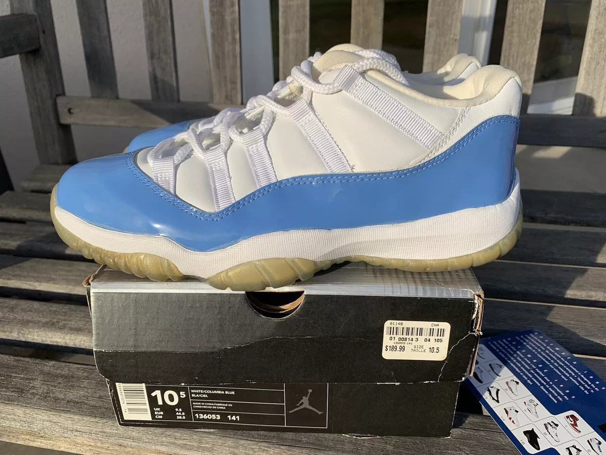 2001 Nike Air Jordan XI 11 Retro Low Sz 10.5 UNC WHITE COLUMBIA