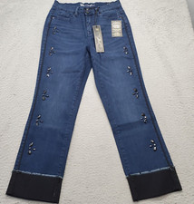 DG2 by Diane Gilman Ankle Jeans Womens 8 Blue Stretch Denim Jeweled Straight Leg