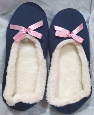 S (5/6) festive bow slipper Bed Shoes Navy ballerina type by Avon