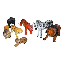Lot 7 Wild Animal Toys Lions Tigers Gorilla King Kong Zebra Safari Jaru 5”-6”