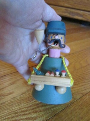 Wood Man Pipe Handlebar Mustache Toys Vtg Decoration Christmas Wooden Toymaker