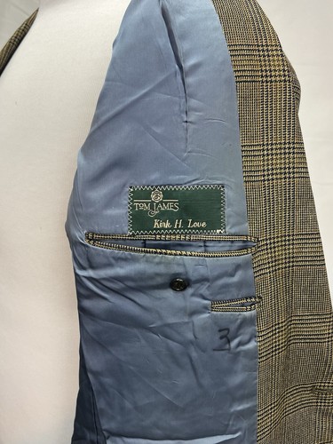 Tom James Men’s 48L Extra Slim Tan Brown Plaid Blazer Jacket Vintage Sport Coat - Picture 5 of 7