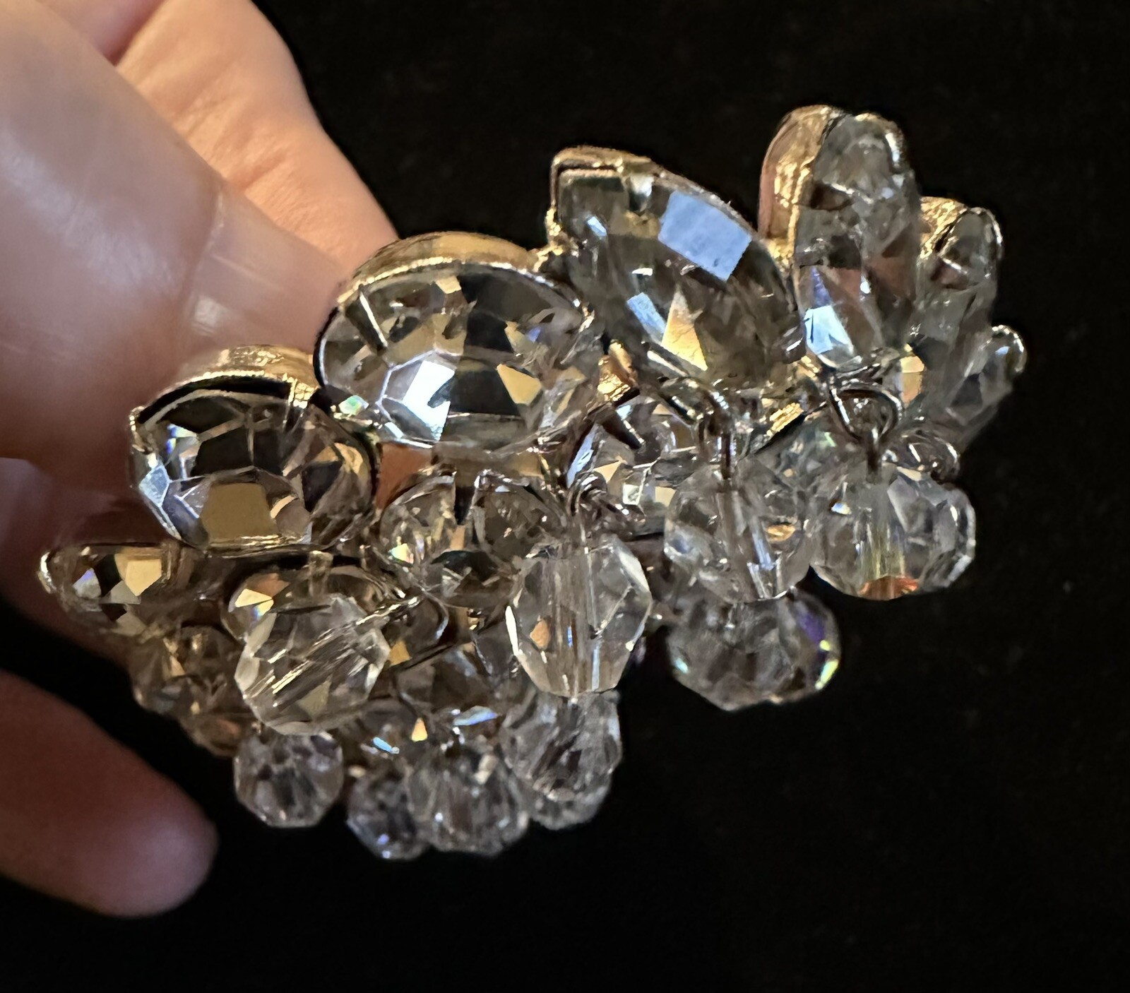 Large Rhinestone & Dangling Crystal Brooch, Unsig… - image 2