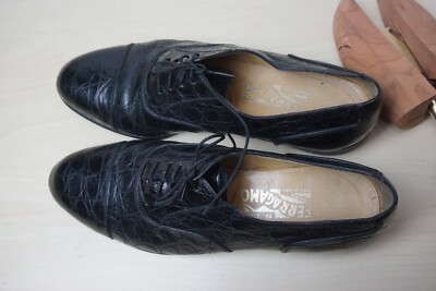 Salvatore Ferragamo Black Cap Toe Crocodile Alligator Dress  display picture 1