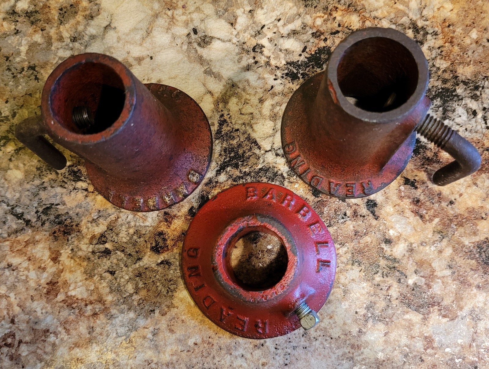 Three Vintage Reading Barbell Collars Standard 11/16" Holes 2 Outside