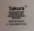 Set of 4 Debbie Mumm SNOWMAN Salad / Dessert Plates Sakura Stoneware 8.25” d — photo 2
