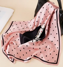 100% Silk 20" small Square Scarf Women neckerchief Wrap dot pink black