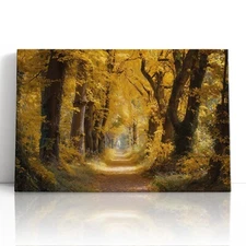Golden Autumn Forest Canvas Print Wall Art Print – Seasonal Path Nature Decor