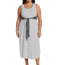 London Times Maxi Tank Dress Women’s Sleeveless Striped Tie Waist Size 2X NWT