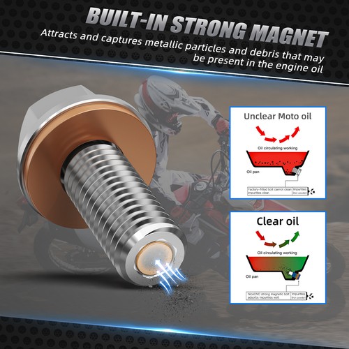 M8X1.25 Magnetic Oil Drain Plug Bolt For Honda CRF250R 2004-2016 CRF450R 09-16 - Picture 3 of 12