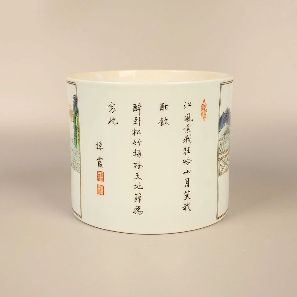 Contenedor de bolígrafo chino Famille Rose wucai figura patrón porcelana cepillo maceta Foto 4 de 4