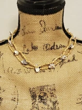 Double Stranded Seashell And Wooden Beaded Necklace