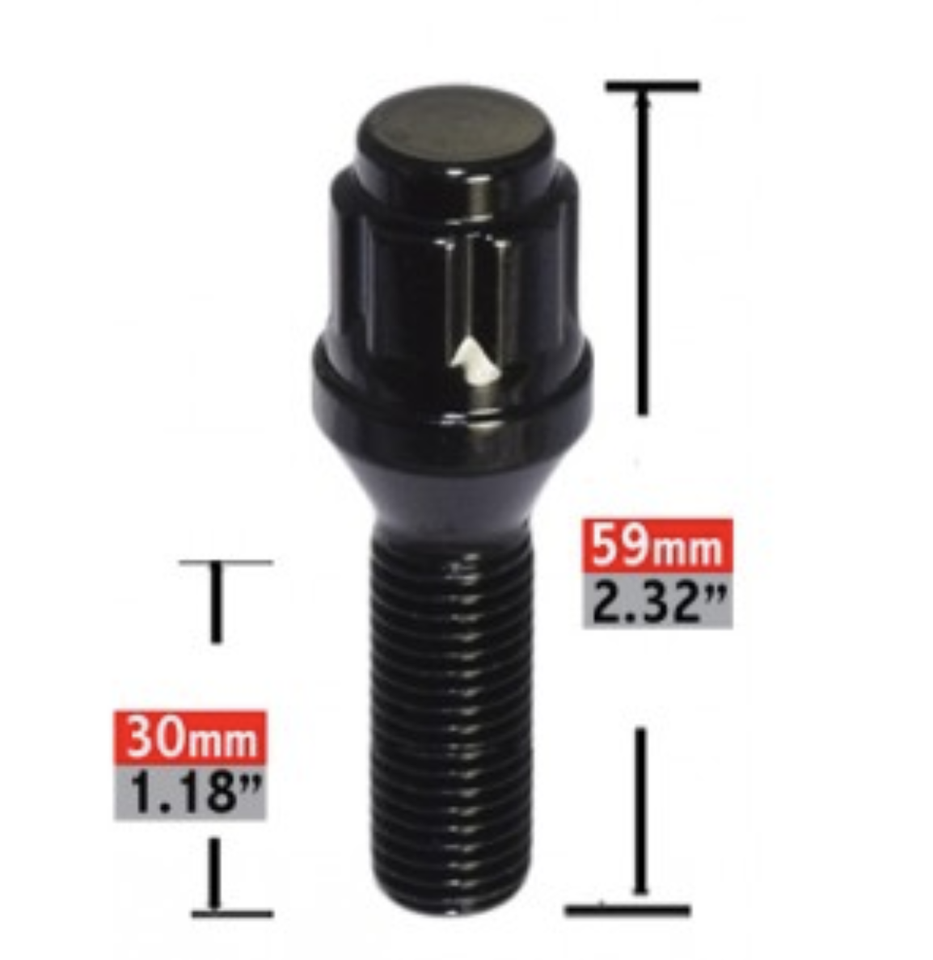 20x 14x1.5 BLACK CONE SEAT LUG BOLTS 30MM SHANK MOST MERCEDES AUDI VW 17MM HEX