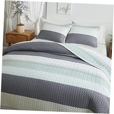 Boho Striped Quilt Set King Size, 3 King 104"x90" -1 Quilt  2 Shams Green