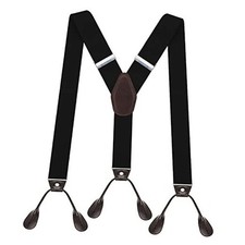 Suspenders for Men Button End Heavy Duty Big and Tall Adjustable One Size Black