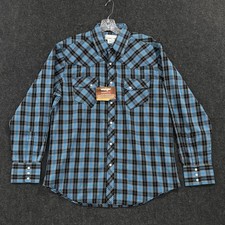 Wrangler Wrancher Shirt Men's Large Blue Plaid Western Pearl Snap Cowboy Rodeo