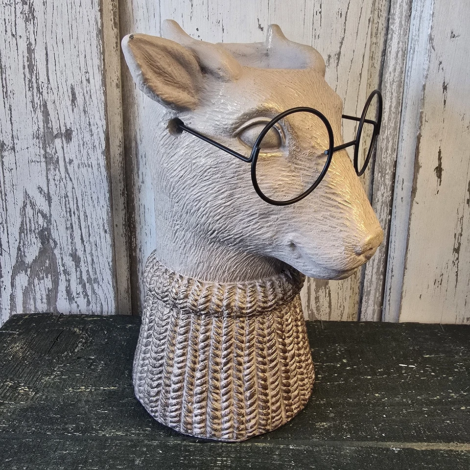 Napco Whimsical Deer Head Vase Planter Glasses Sweater Knit Home Decor Funky - Image 2 of 4