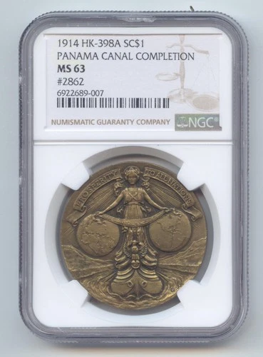 1914 Panama Canal Completion Medal, So-Called Dollar, HK-398A, #2862, NGC MS-63