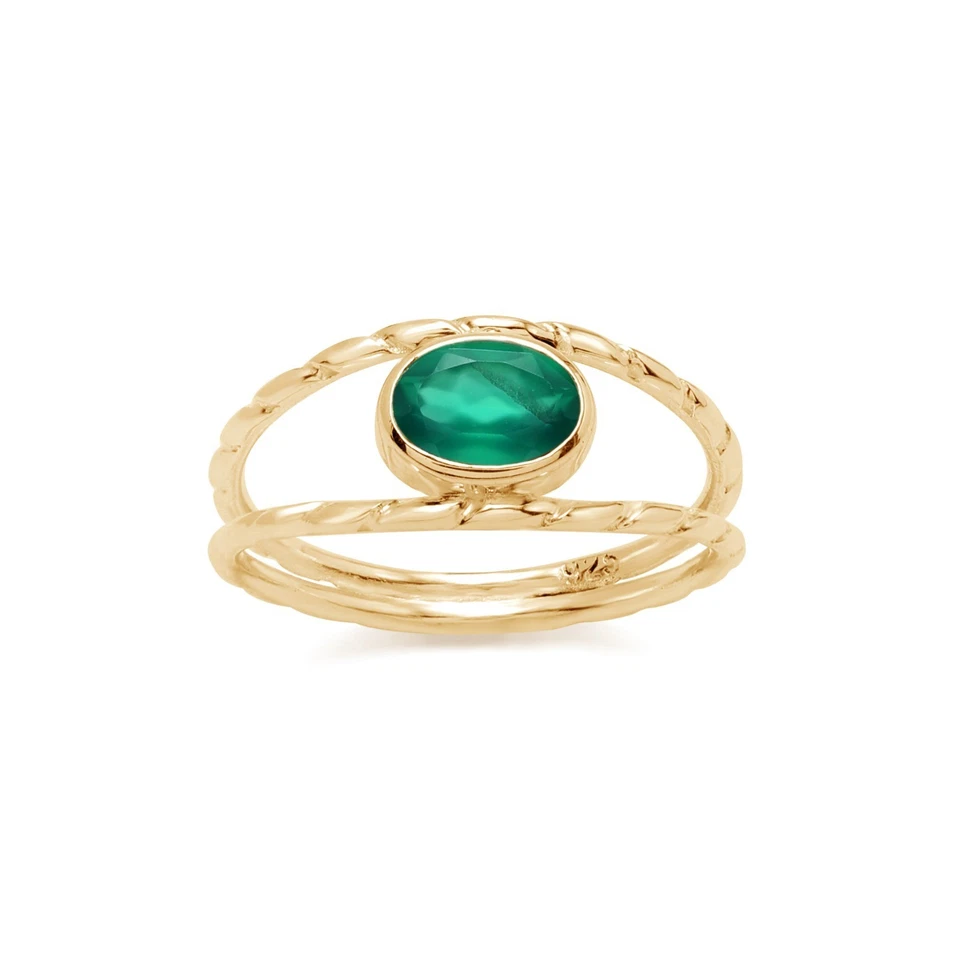 Anillo de ónix verde 925 plata esterlina chapado en oro caña dividida... - Imagen 2 de 4