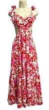 Saints + Secrets Dress Womens XL Pink Red Floral Maxi Cutout Tie Strap Summer