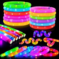 Easter Basket Stuffers for Toddlers-6 PCS Light Up Pop Tube Toys Gifts for Kids,