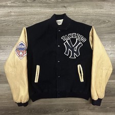Vintage New York Yankees Jacket Mens Large Blue Varsity Leather Chalk Line 90s