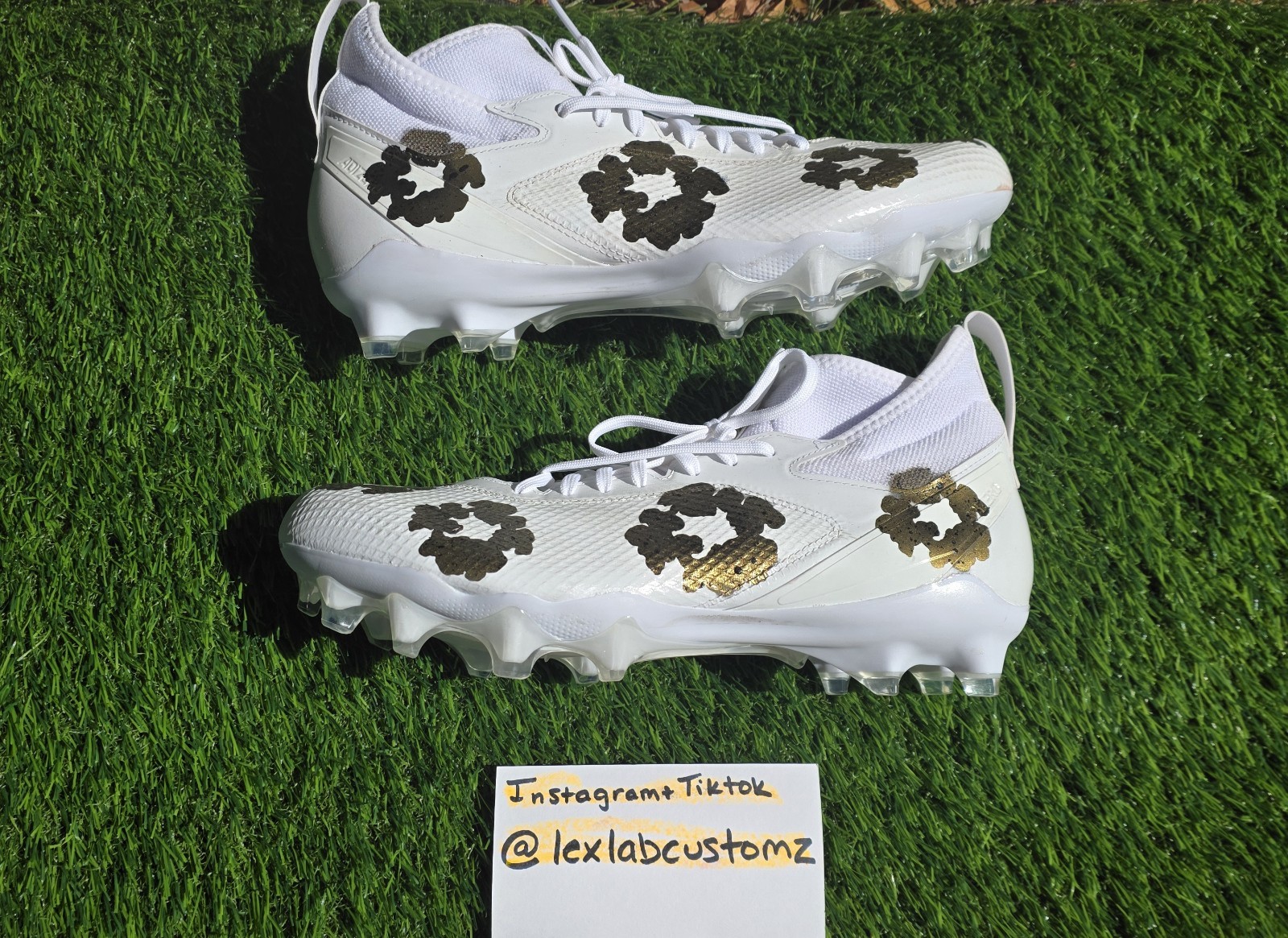 Custom Adidas Adizero Football Cleats Denim Tears White Gold
