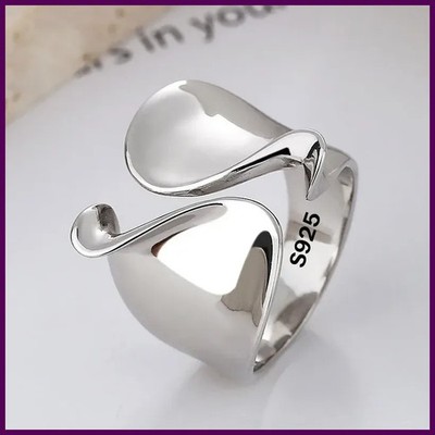925 Sterling Silver Rings for Women Couple Minimalist Handmade Simple Big
