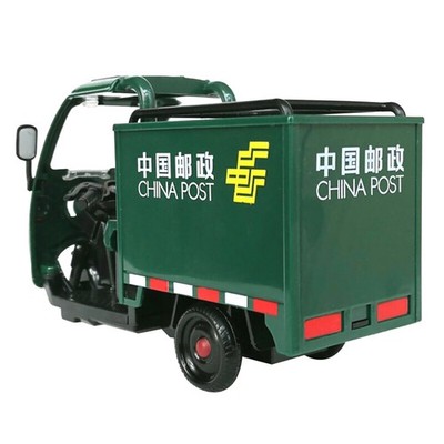 1/32 High Simulation China Post Express Car Tricycle Alloy Model Sound&Light
