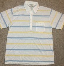 VTG Arnold Palmer Polo Single Stitch Yellow Blue Striped Sz L Golfing Retro 90s