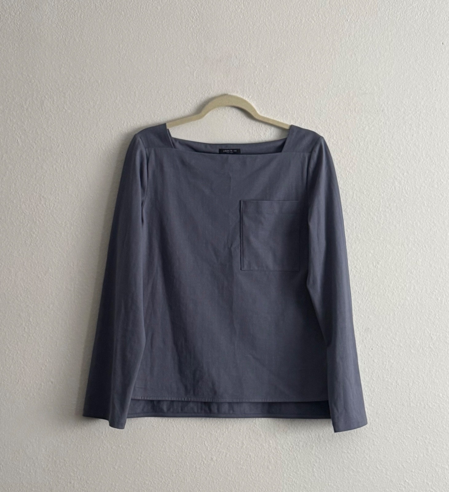 Lafayette 148 New York Women's Blue Long Sleeve Square Neck Cotton Top Size M