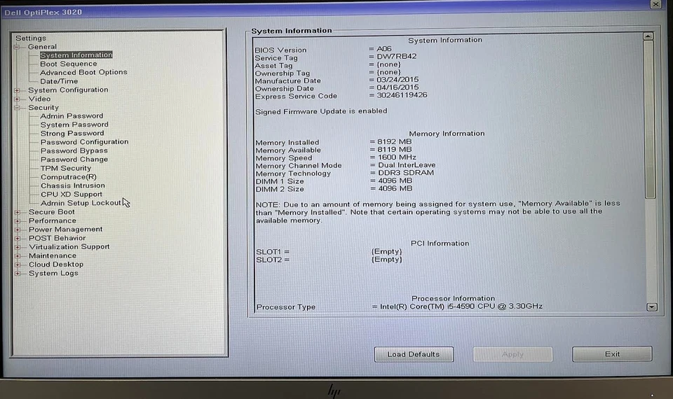 Dell OptiPlex 3020 SFF PC Desktop i5-4590 8GB RAM No HDD Boots To Bios No OS - Image 2 of 4