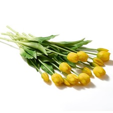 15 PCS Artificial Real Touch Latex Yellow Tulip Fake Flower Wedding Decor