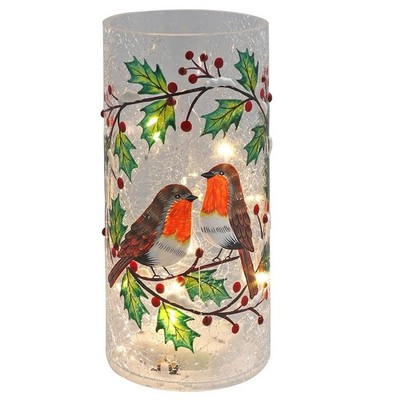Shudehill Giftware Weihnachten Crackle Glas Rotkehlchen Stechpalme LED Röhre Lampe