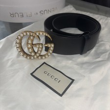 Gucci 453260 Leather belt with pearl Double G for Women