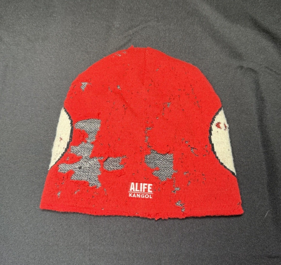 Rare Kangol X Alife Beanie Hat Red White ORIGINAL Thrashed