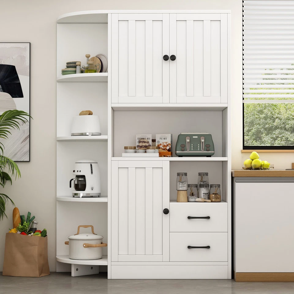 Hochschrank Küchenschrank Vitrinenschrank 155 cm Hoch mit Eckregal mit 4 Ebenen - Bild 3 von 4