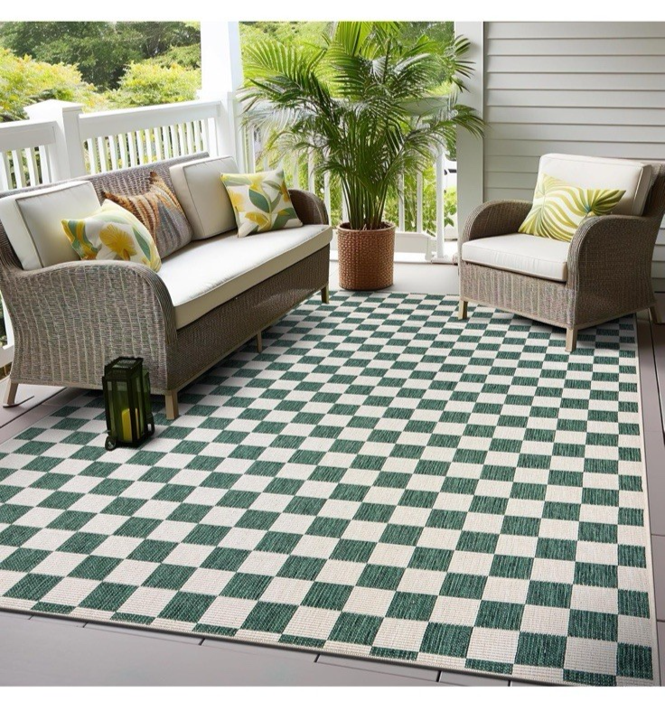 Rugshop Contemporary Checkered Weather Resistant Reversible Indoor/