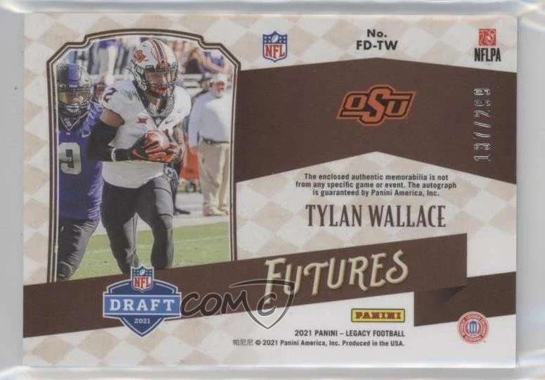 2021 Panini Legacy Futures /299 Tylan Wallace RPA Rookie Dual Patch Auto RC - Image 2 of 2