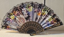 SMALL ORIENTAL FOLDING HAND FAN WITH A FLORAL FLOWER ROSES DESIGN J 
