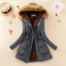 Women's Warm Long Coat Fur Fleece Hooded Jacket Zip Up Winter Parka Coat Outwear