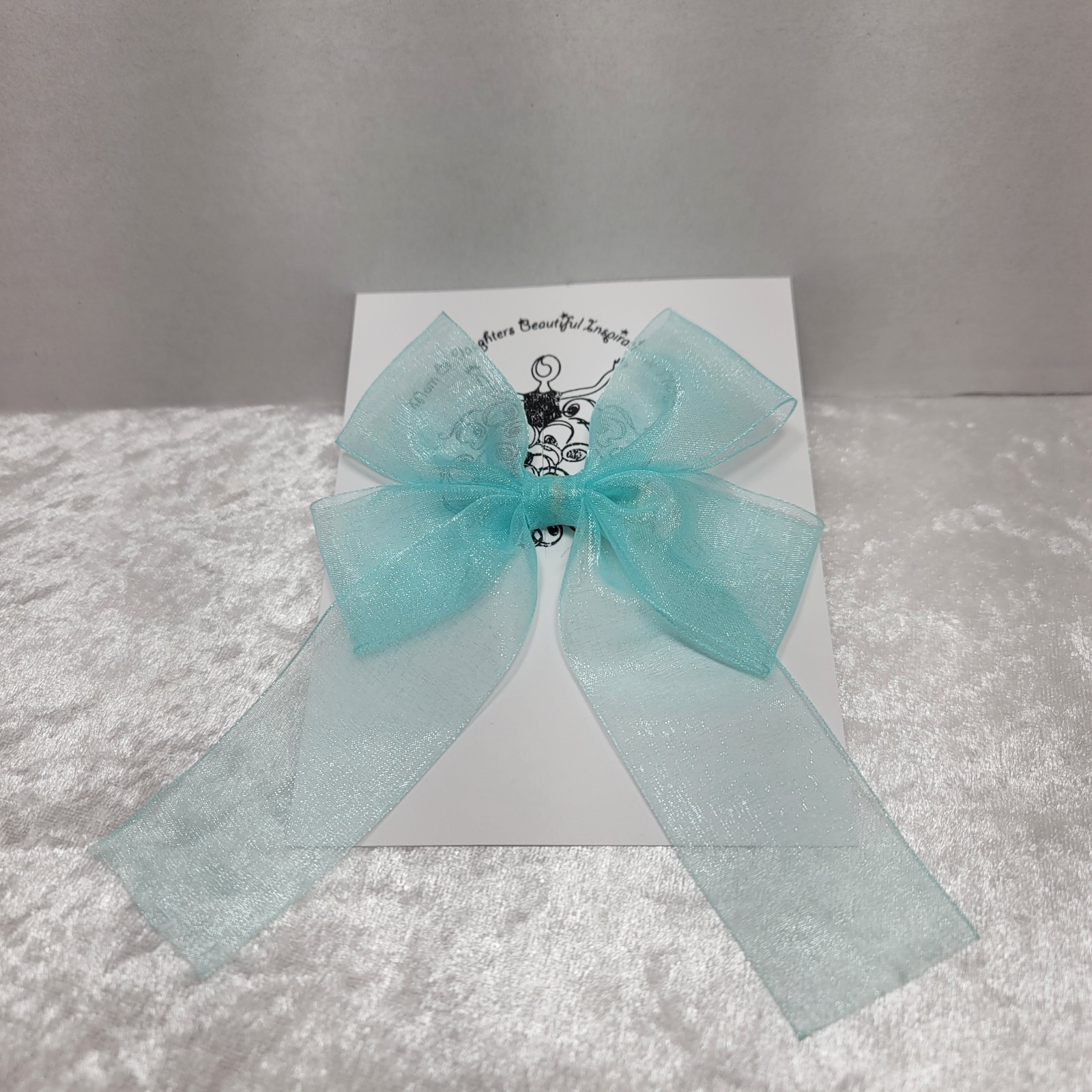 Sale Handmade Beautiful Aqua Bow w/Aqua Sheer Tails Girls/Women, Hair Clips - Image 10