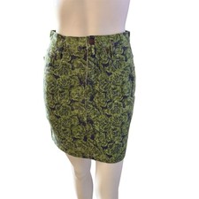 Y2K 90's Espirit De Corp Green Floral Print Whimsical Denim Mini Skirt Size 6