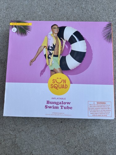 Sun Squad Pool Swim 42’ Inflatable Tube Ring Float Black White Stripes