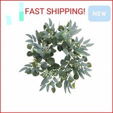 Artificial Green Eucalyptus Wreath,15 inches Greenery Wreath with Clusters of Wh