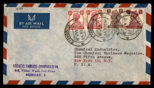 Mayfairstamps India 1948 Aseatic Fabrico Bombay to NY NY Cover aax_03289