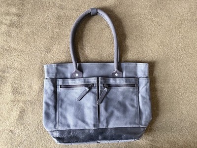 Porter Yoshida Japan Dark Grey Waxed Canvas Black Leather Tote Shoulder Bag