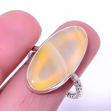 Yellow Banded Agate Handmade 925 Sterling Silver Jewelry Ring s.9 T930