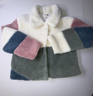 Vigoss Color Block Sherpa Jacket Collared Women s Snap Buttons Large Multicolor