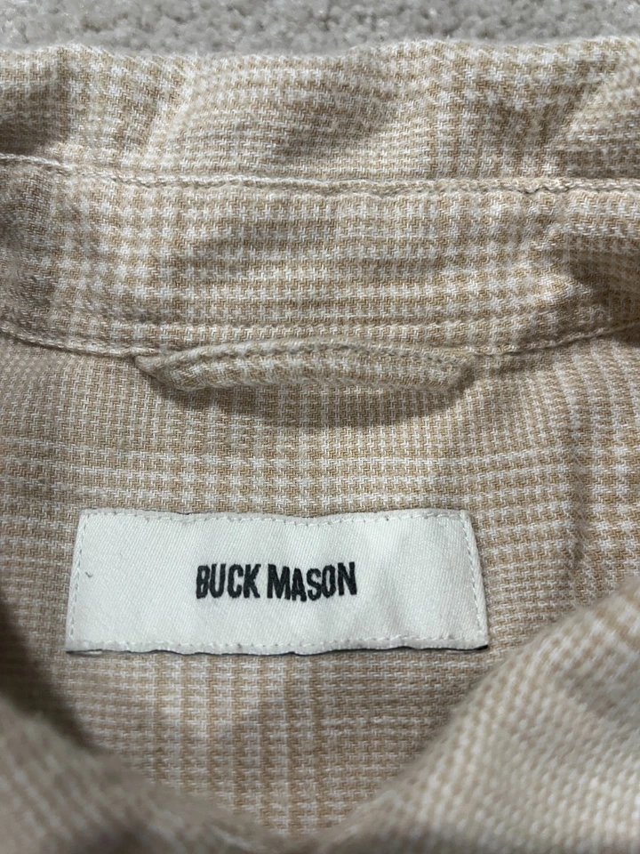 Camisa Buck Mason Para Hombres Grande Bronceada Abotonada Franela Manga Larga Pata de Gallo Cuadros Foto 3 de 4